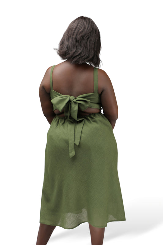 Sandy Linen Sun Dress - Forest Green