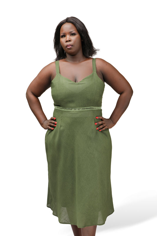 Sandy Linen Sun Dress - Forest Green